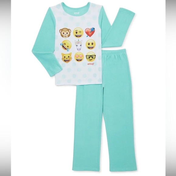 Emoji Girls 2-Piece Long Sleeve Fleece Pajama Set size 10/12 - Picture 1 of 3